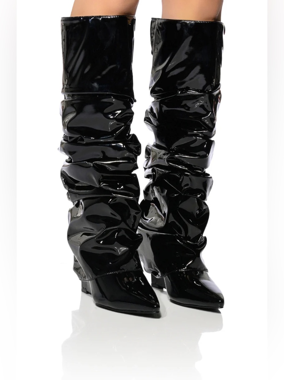 Women's Black Patent Slouch Knee-High Boots